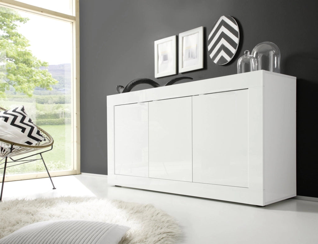 Madia Introbio, Credenza 2 Ripiani, 160x42x85.8h cm Bianco Lucido