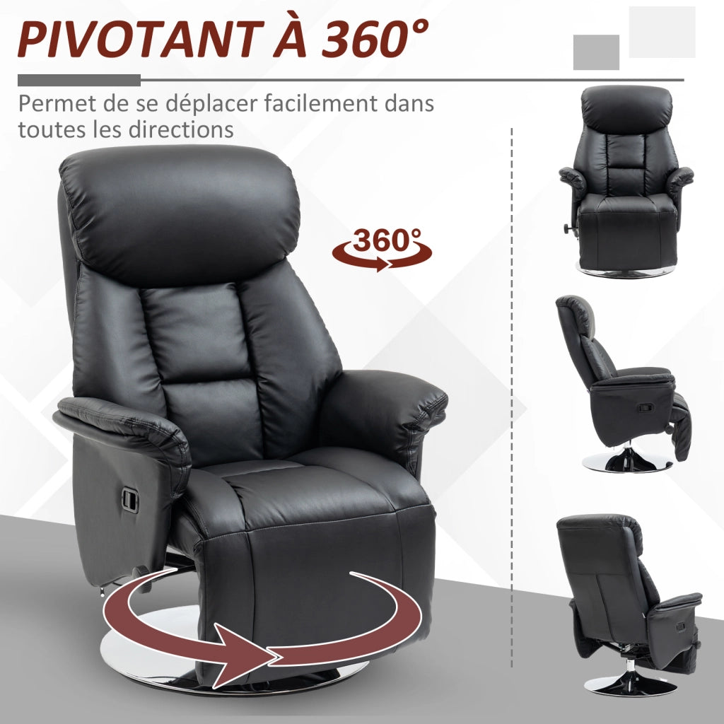 Poltrona relax reclinabile girevole ¨C Xylo ¨C tessuto nero con poggiapiedi regolabile fino 150kg