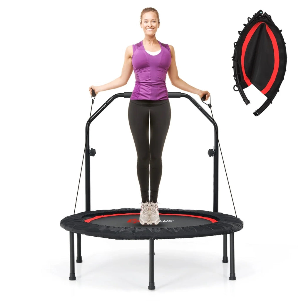 Trampolino pieghevole 101 x 101 x 107,5-130,5 cm con corrimano regolabile e 2 fasce di resistenza in acciaio nero 20_0014488