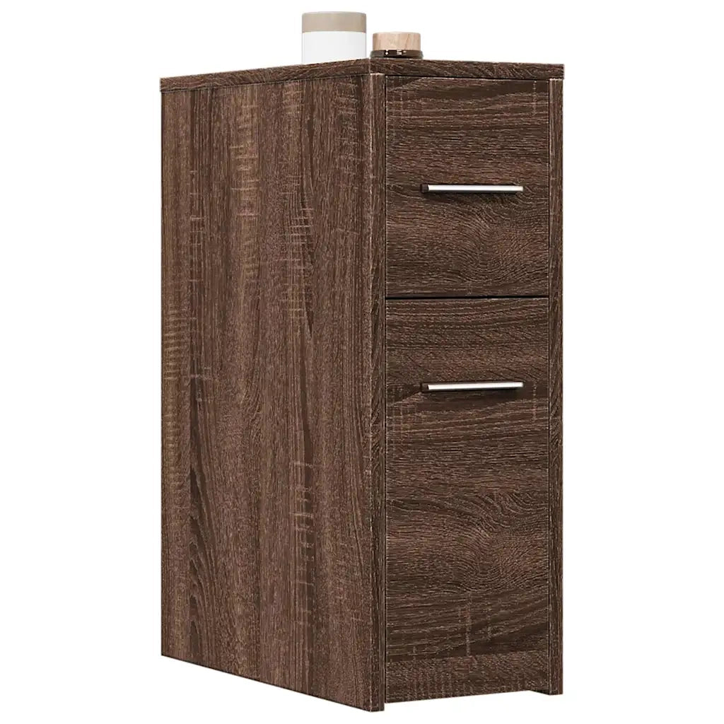 Armadietto da Bagno | Armadio da bagno Stretto con Ruote Rovere Marrone Truciolato