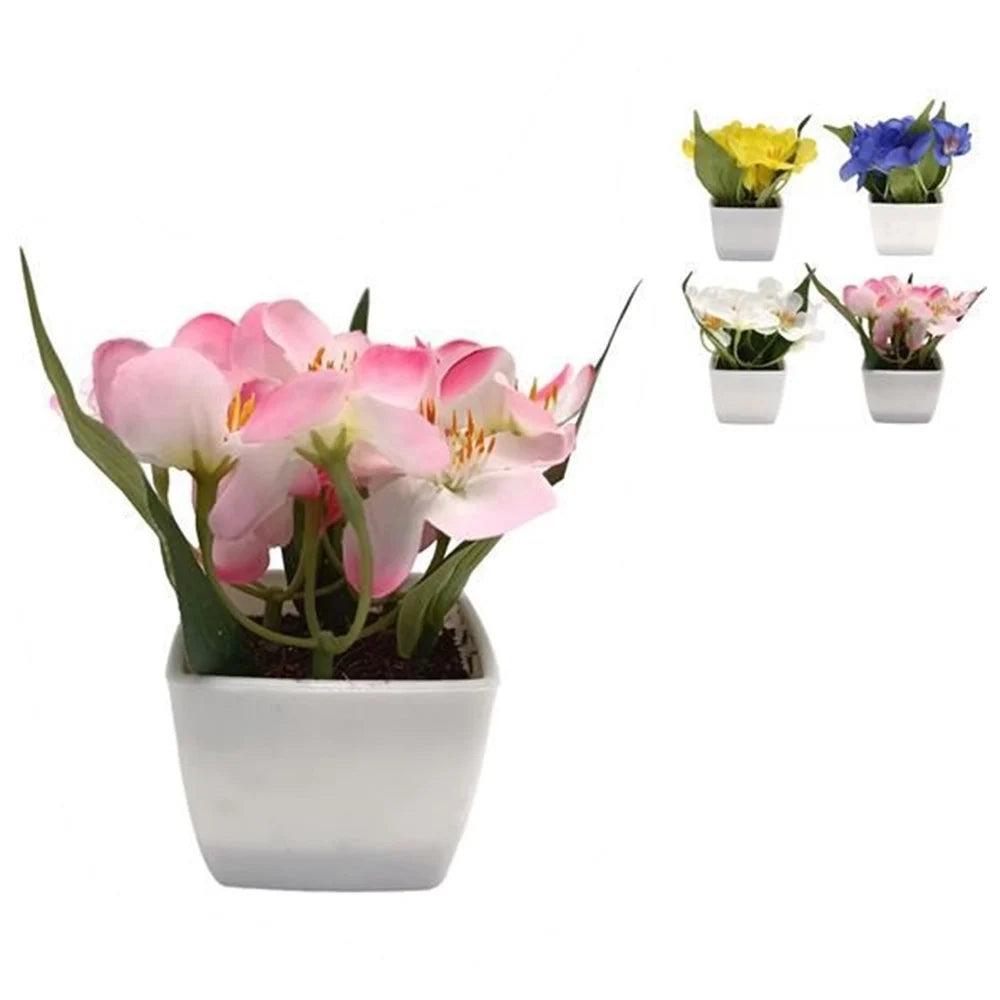 Trade Shop - Set 12pz Piantina Fiori Di Campo Artificiale Con Vaso Bianco Quadrato In 4 Colori 659236 -