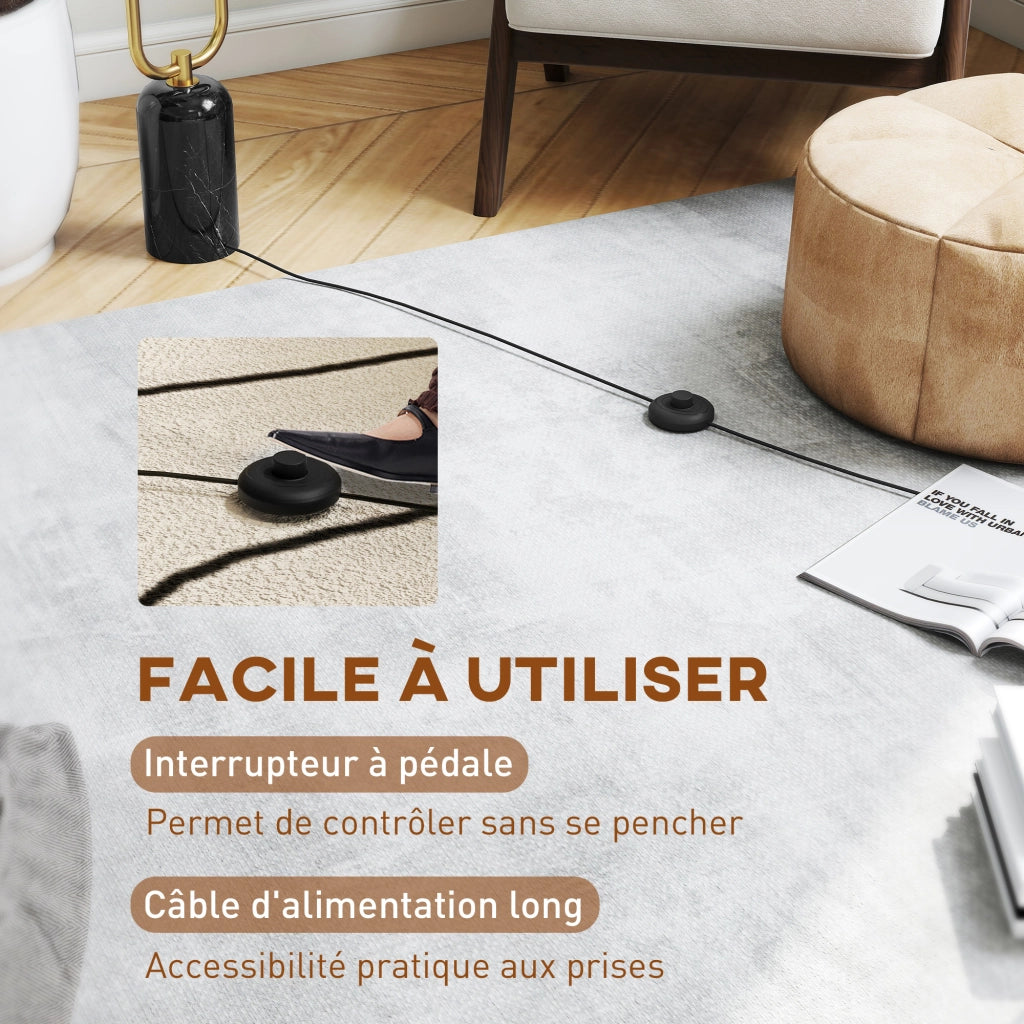 Lampada da terra ¨C Minimal ¨C base in marmo, 2 paralumi in vetro, interruttore a pedale, bianco