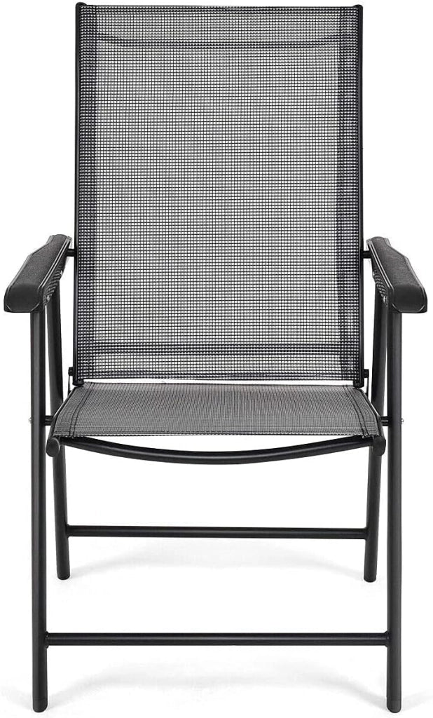 Set di 2 sedie da giardino, sedie pieghevoli con schienale alto e tessuto resistente alle intemperie, sedie da balcone con braccioli, sedie da patio, per giardino, patio, balcone, grigio