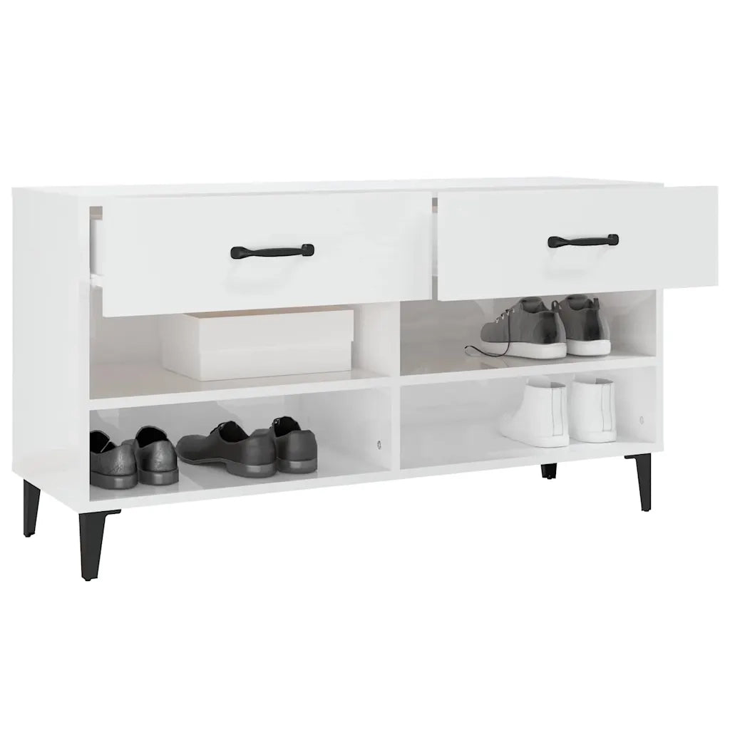 Scarpiera Bianco Lucido 102x35x55 cm in Legno Multistrato 812831