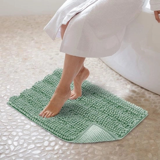 Tappeto da bagno, matto antiscivolo, asciugamano per vasca, doccia e bagno, toilette, microfibra chenille, assorbente, 43 x 61 cm (verde chiaro)