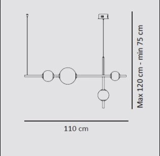 TOLOMEO-SL Sospensione 4 luci led 22W 4000k 1430L  in metallo nero sfere satinate