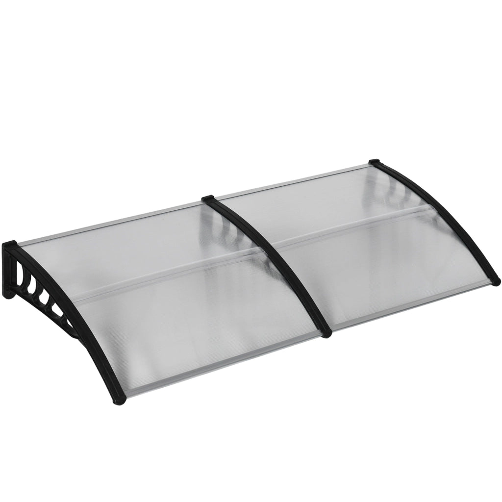 Pensilina Tettoia  200x100x26 cm in Policarbonato e Alluminio Nero e Trasparente