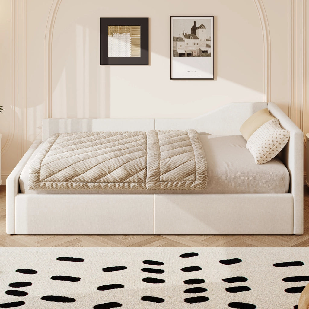 Letti contenitori 140x200 con contenitore; MDF e compensato; beige