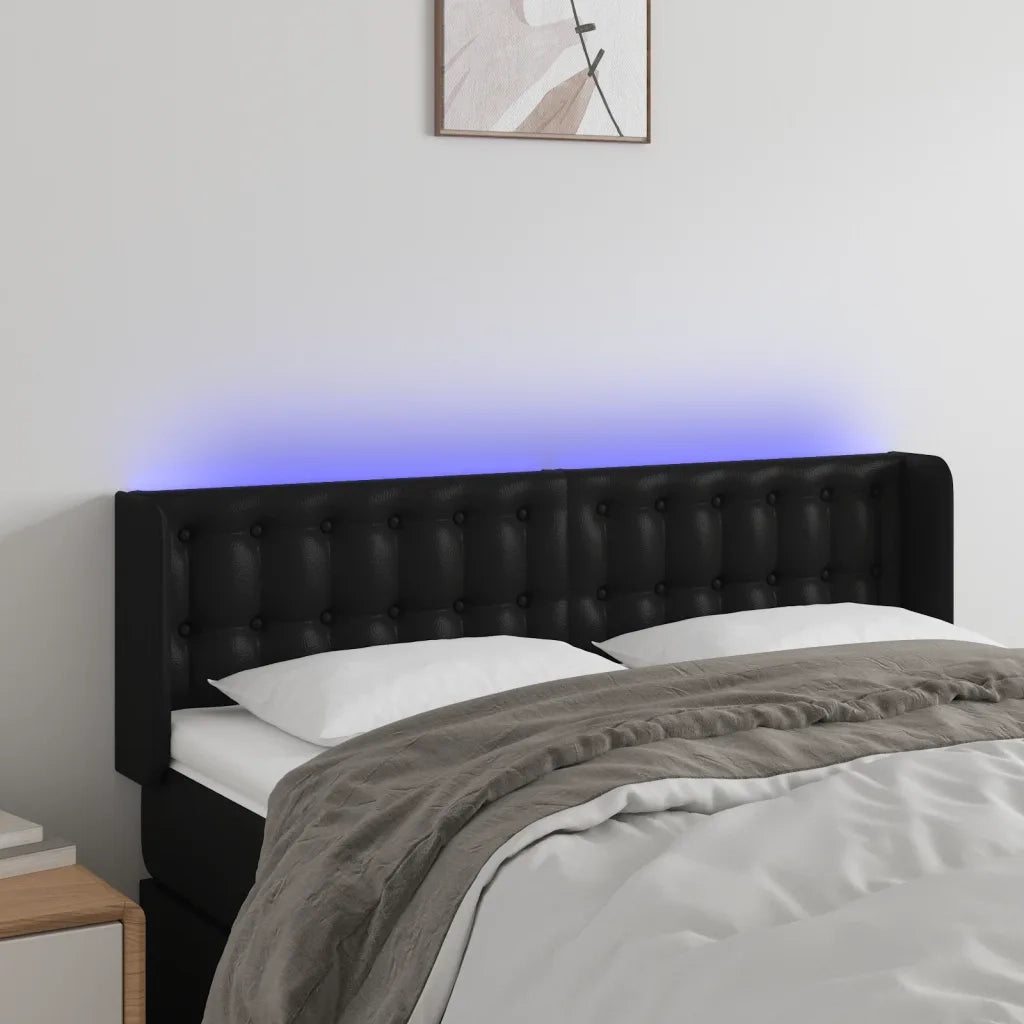 Testiera | Testata a LED Nera 147x16x78/88 cm in Similpelle