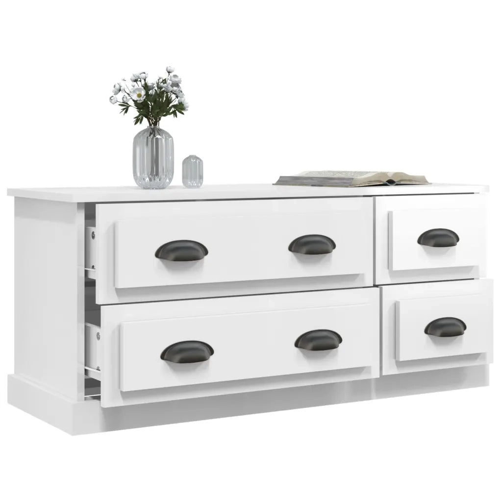 Mobile Porta TV Bianco Lucido 100x35,5x45 cm Legno Multistrato 816450