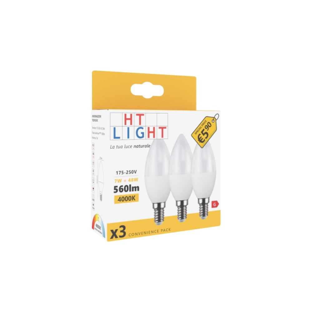 Alca power c37 7w 220v 560lm 4000k e14 lampada mini oliva a led box da 3pz