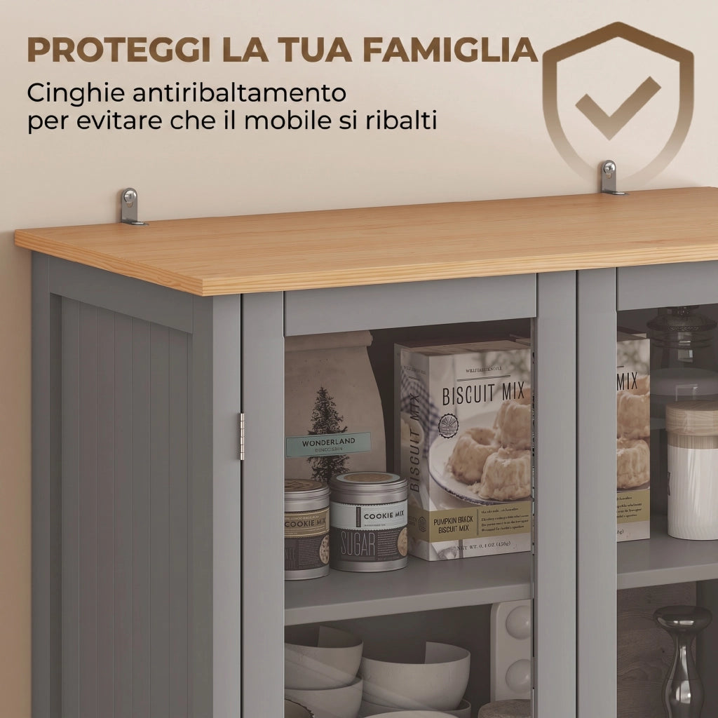 Mobile Dispensa a 5 Livelli con Cassetto Centrale 76x40x182,5 cm in MDF e Truciolato Grigio