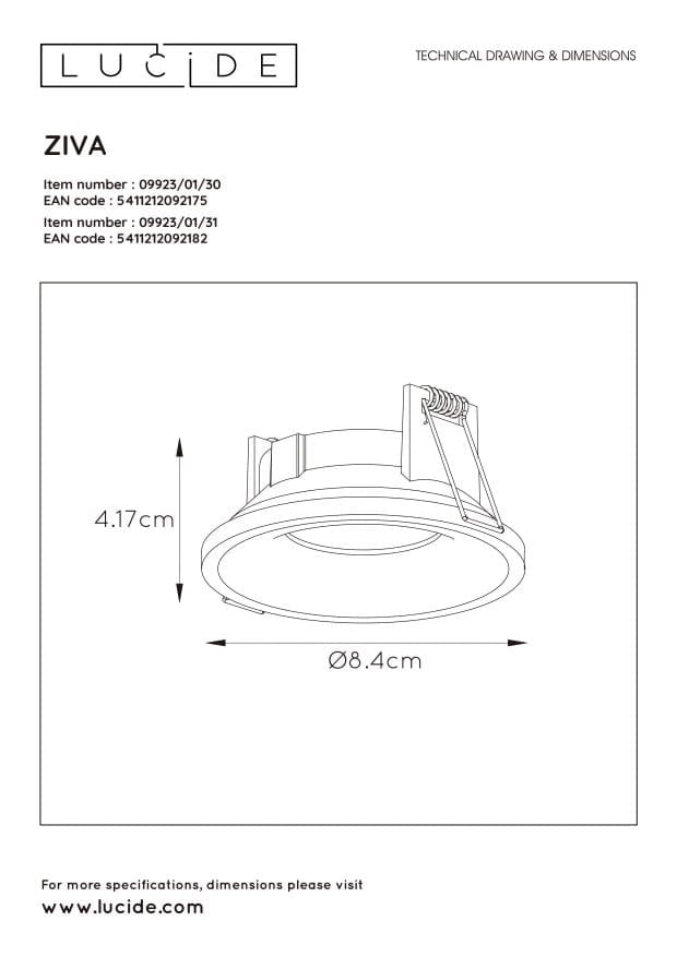 Faretto incasso Lucide Ziva bianco alluminio GU10 5W