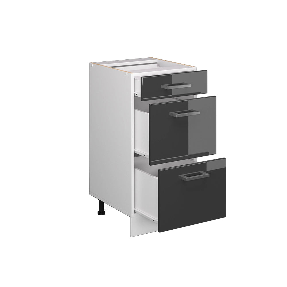 Mobiletto base per cucina R-Line Antracite lucido/Bianco 40 cm con cassetti, senza piano di lavoro Vicco