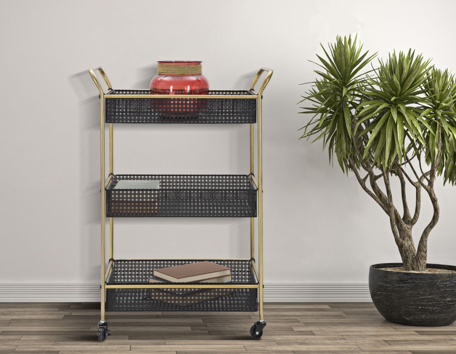 Carrello Fashion 56x37x81 cm in Ferro Nero e Oro