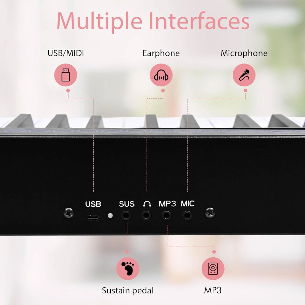 Pianoforte Digitale 88 Tasti Multifunzionale con Funzione Bluetooth e USB, Regolazione Dinamica, Tastiera Elettronica Semi-Pesato, Nero