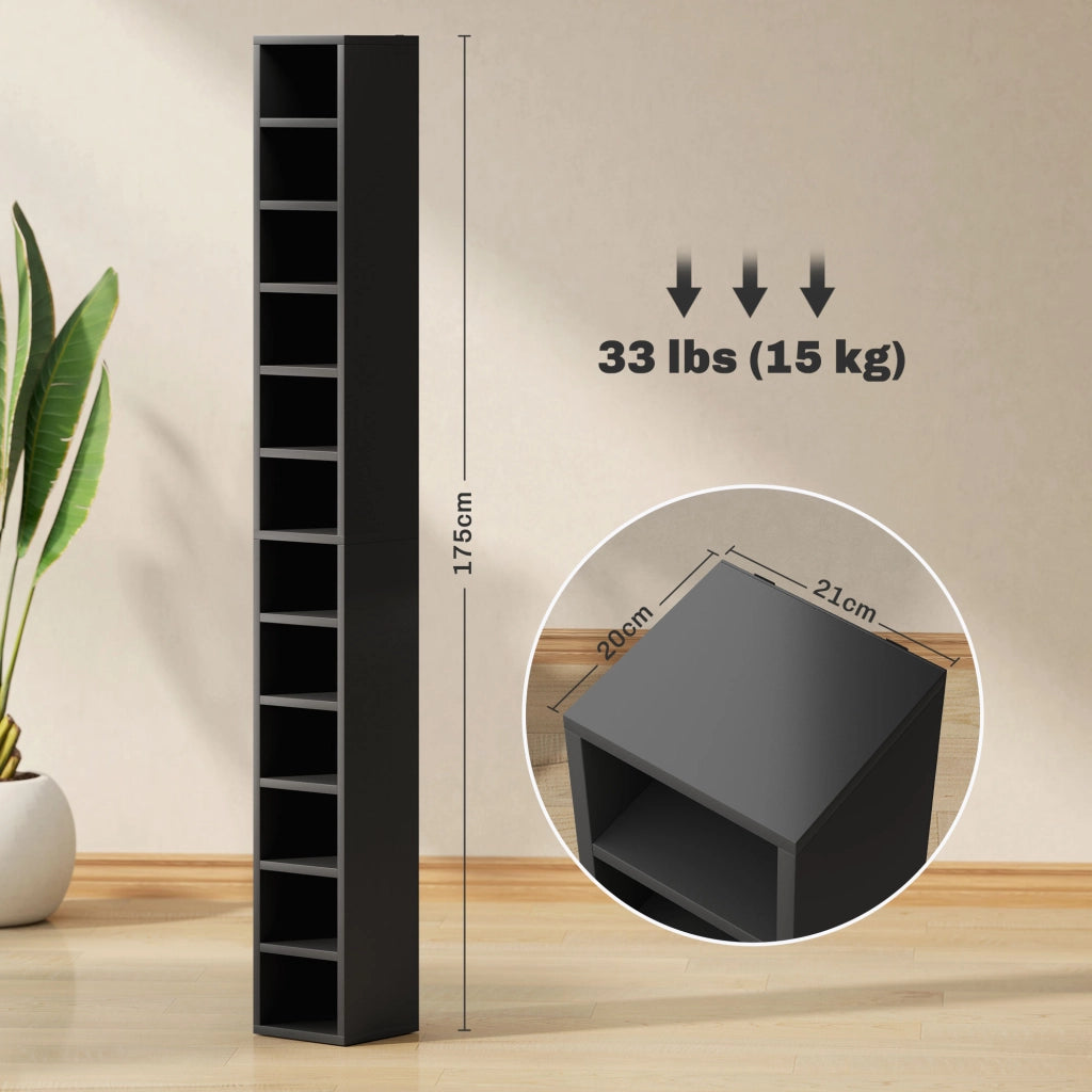 Mobile porta CD DVD ¨C Xylo ¨C 12 scomparti, capacit¨¤ 204 CD, nero 21x20x175 cm
