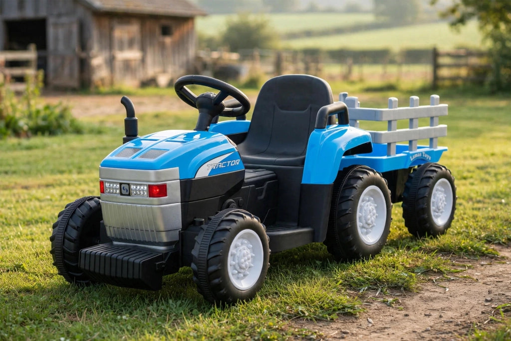 Trattore Elettrico per Bambini 12V con Rimorchio Blu