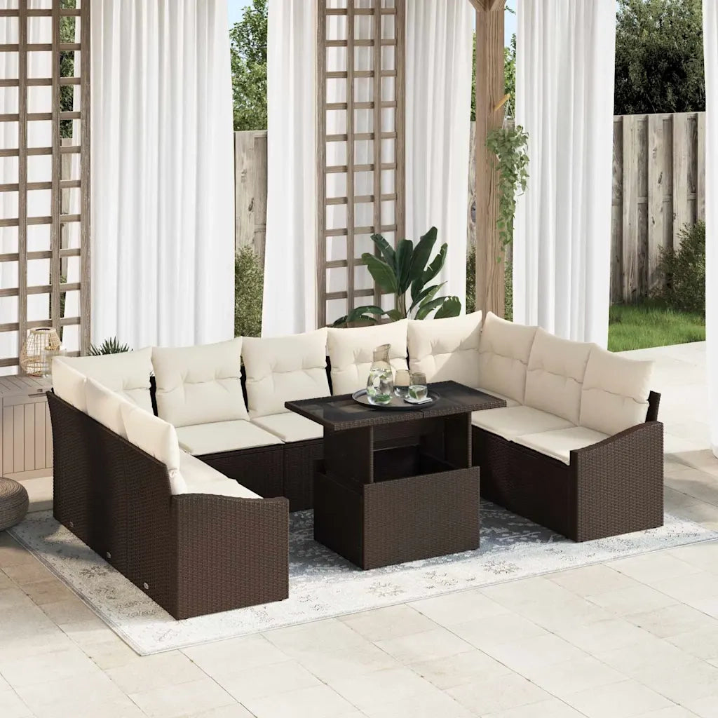 Set di divani con cuscino 10 pcs Marrone e Crema polyrattan 3349064