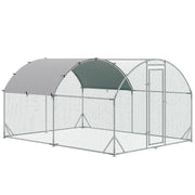 RECINTO PER GALLINE IN METALLO GALVANIZZATO CON TETTO E COPERTURA ANTI UV, 280X380X197 CM, ARGENTO