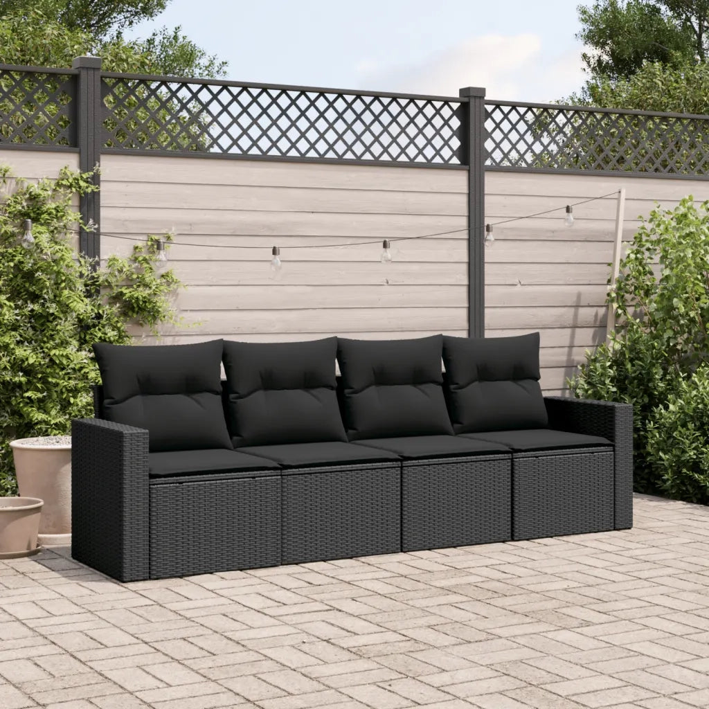 Salotto da Giardino-Set Divani da Giardino 4 pz con Cuscini Nero in Polyrattan 937916