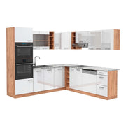 Cucina angolare completa R-Line Bianco lucido/Rovere dorato 247 x 237 cm, PL Marmo Vicco
