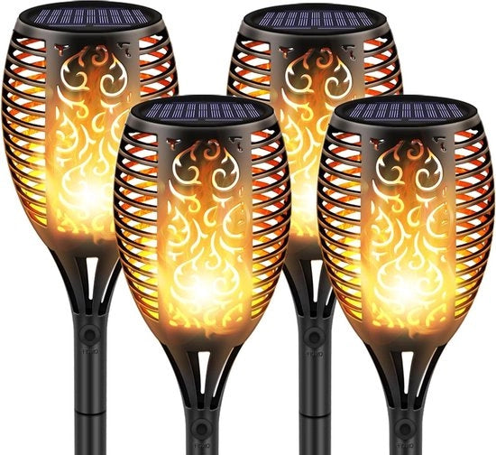 Illuminazione esterna a energia solare con candele da giardino e 96 led luce calda - 4 pezzi IP65 impermeabile lampada solare con sensore di luce