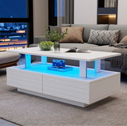 Tavolino da caffè LED con 2 cassetti e ripiano aperto; 100 x 50 x 42 cm; bianco
