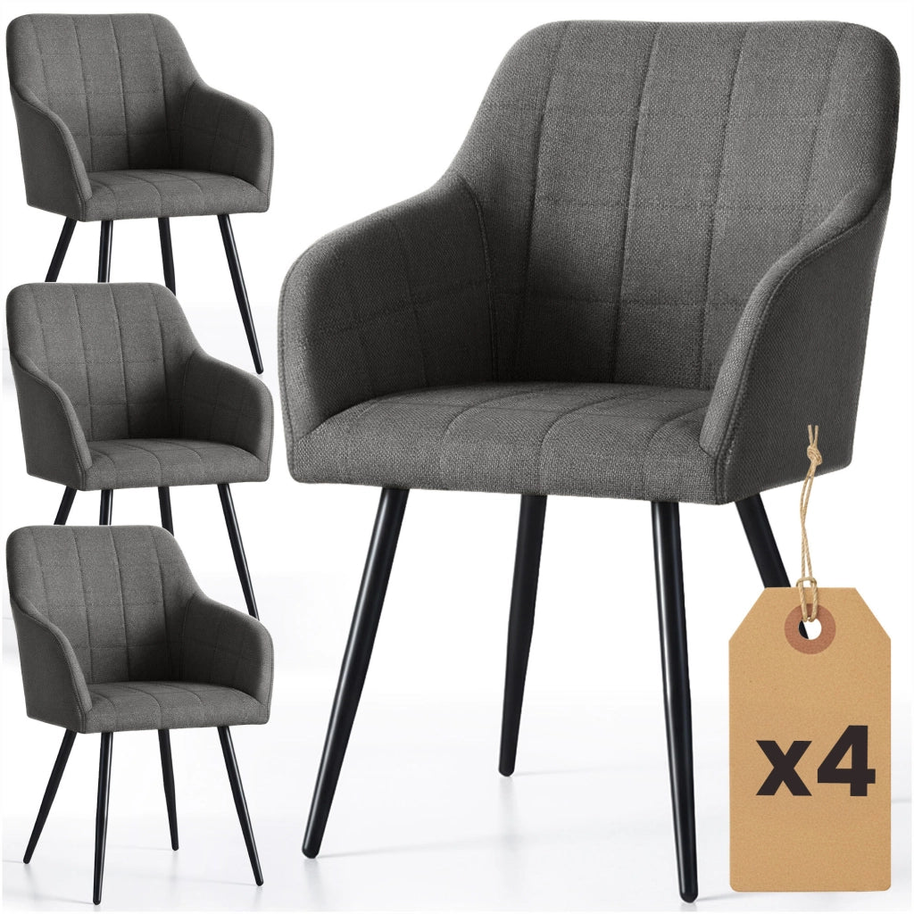 Set di 4 Sedie imbottite con cuciture quadrate LUXANO Grafite gambe nere tessuto Lumos