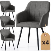 Set di 4 Sedie imbottite con cuciture quadrate LUXANO Grafite gambe nere tessuto Lumos