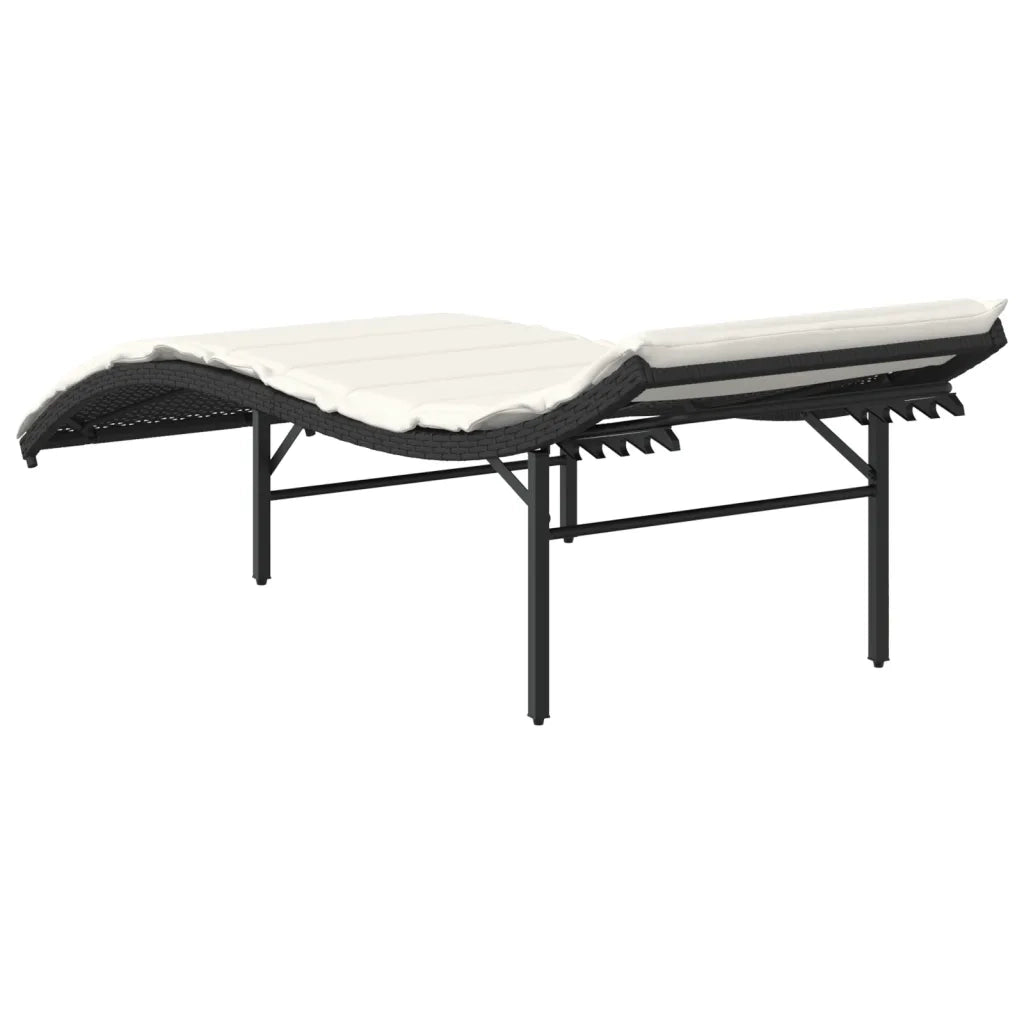 Lettino Prendisole | Sdraio da giardino | Lettino da sole con Cuscino Nero 55x199x50 cm in Polyrattan
