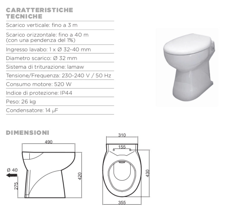 SFA WC In Ceramica Con Trituratore Watersan Compact 1
