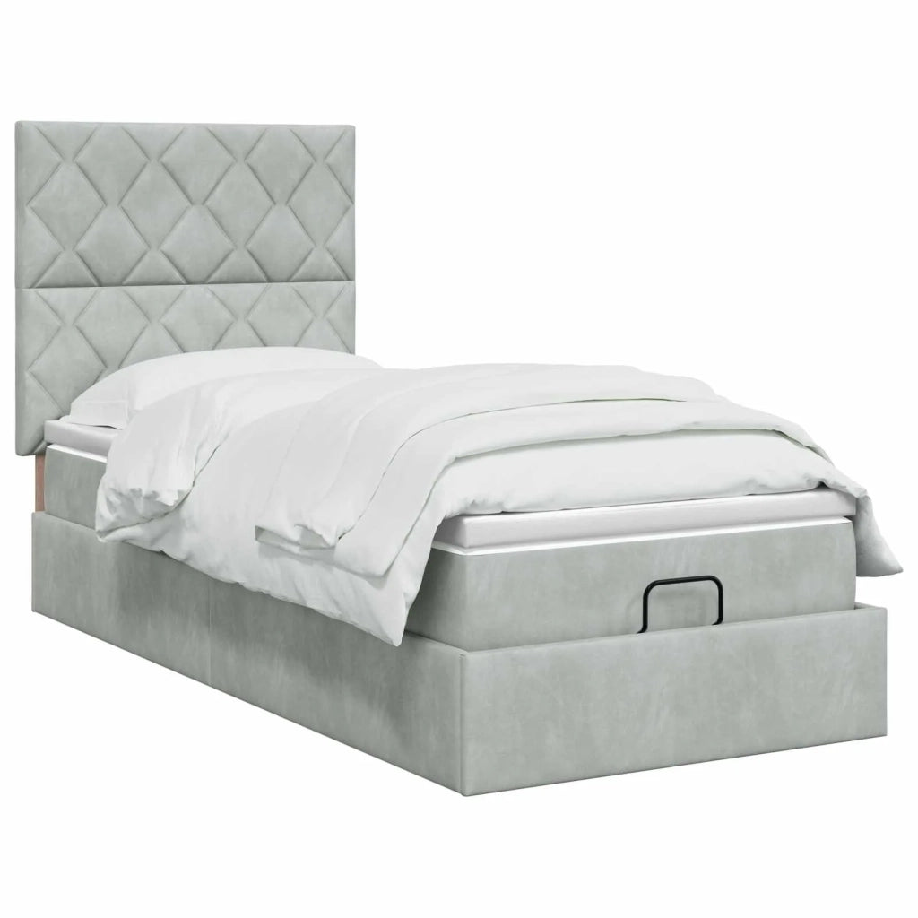 Letto Ottomano con Materasso e LED Grigio Chiaro 100 x 200 cm 3458355