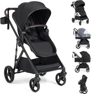 2 in 1 Passeggino Leggero Pieghevole per Bambini, con Schienale Regolabile, Sedile Reversibile, Tettuccio, Cestello Portaoeggetti, per Neonati per 0-36 Mesi (Nero)