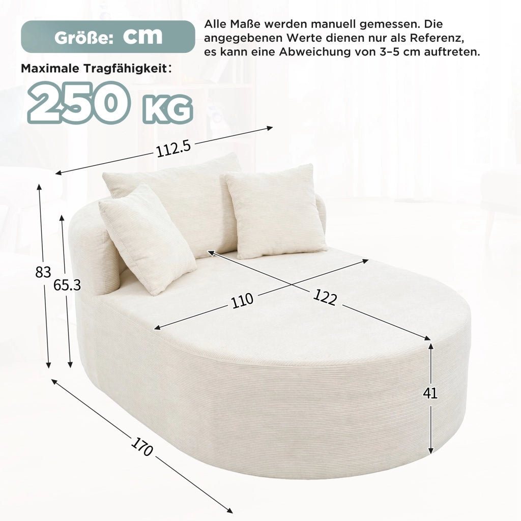 Poltrona relax ovale in tessuto a coste - seduta profonda e forma compatta - beige chiaro