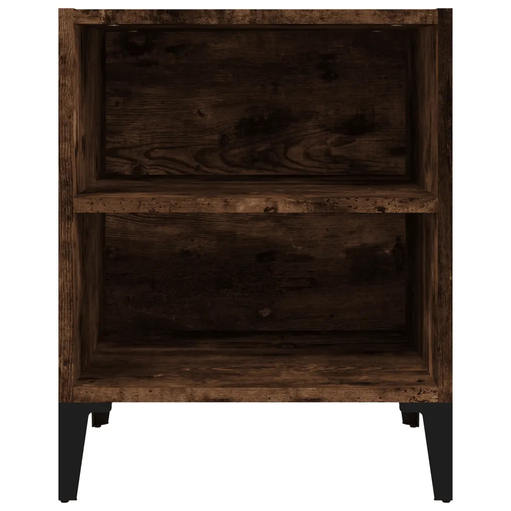Comodino | Armadio da Notte | Mobiletto da notte con Gambe in Metallo Rovere Fumo 40x30x50 cm