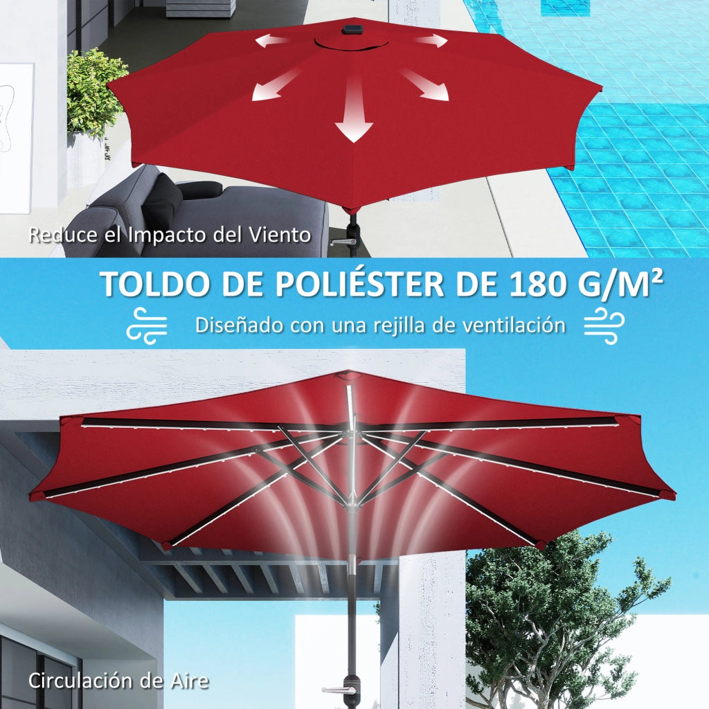 Ombrellone da Giardino ¨C zephmum ¨C Bordeaux, ?292 cm, con Luci LED Solari