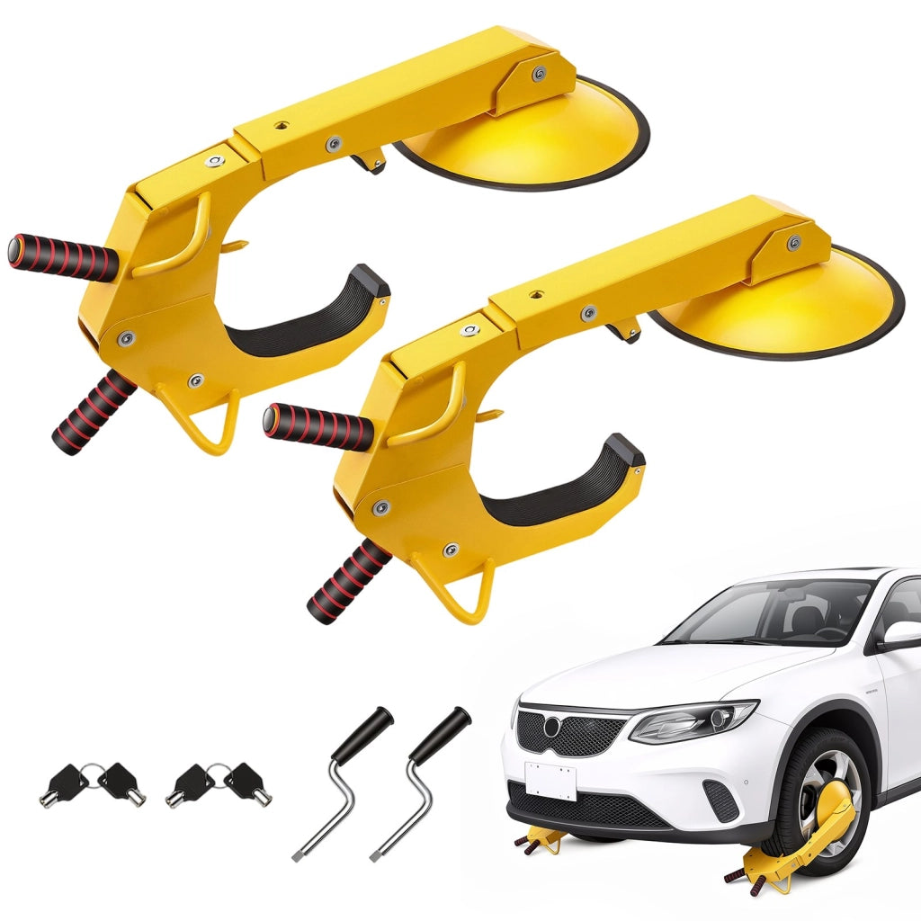 Set da 2 Blocca Ruota Antifurto in Acciaio Q235 Regolabile 16-38 cm con Ventosa 30 cm per Auto Camper Roulotte