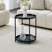 Tavolino rotondo a 2 livelli ?42 x 52 cm in MDF e metallo nero