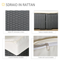 Lettino Prendisole Pieghevole da Giardino 198x68x50 cm in Rattan Nero e Bianco Crema
