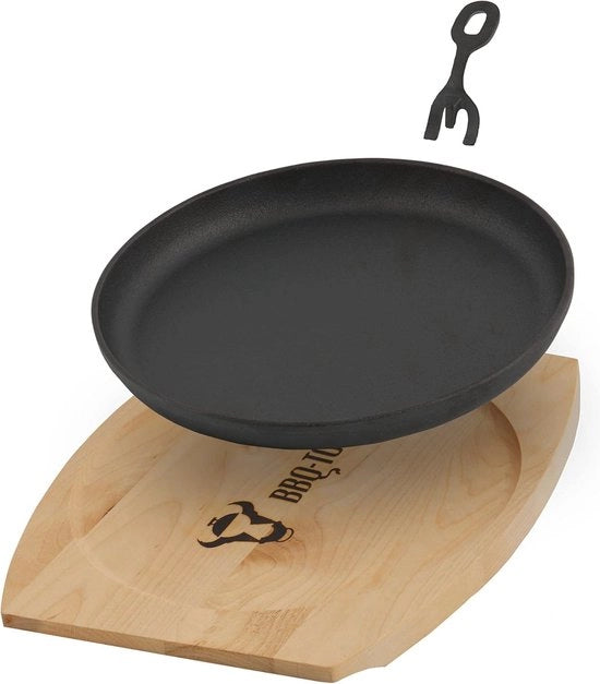 Pannini da griglia in ghisa con supporto in legno - 22 cm - rotondi - incisi e pronti all'uso - pannini da griglia con manico rimovibile
