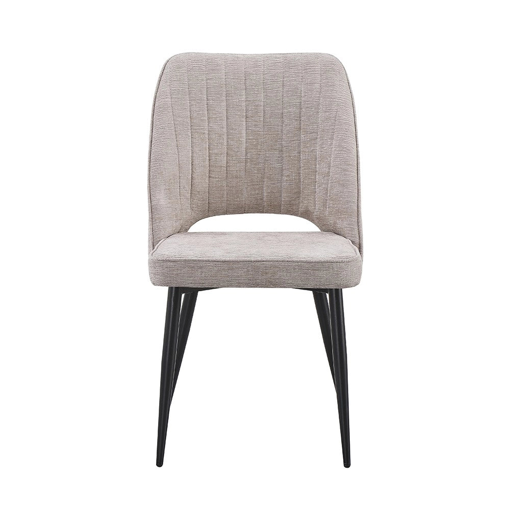Set 4 Sedia Naila beige con Schienale Trapuntato a Righe Verticali e Gambe in Metallo Nero