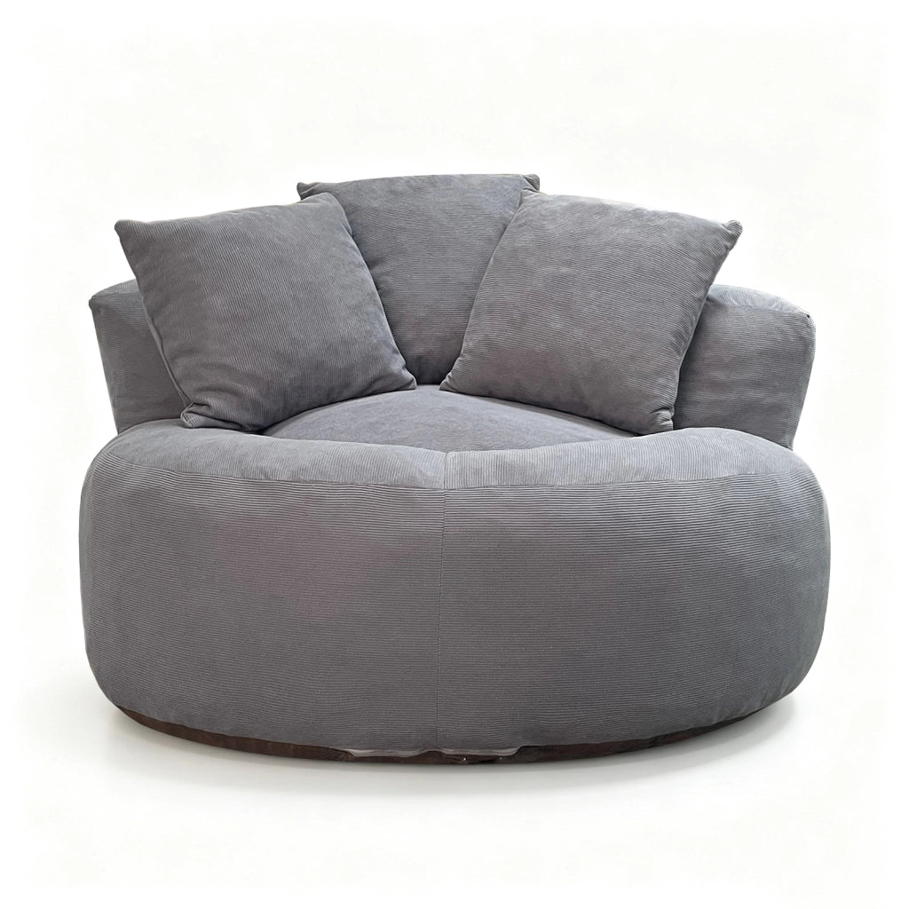 Pouf rotondo in velluto a coste con schiuma ad alta resilienza per relax e studio grigio 52 × 42 × 33 cm