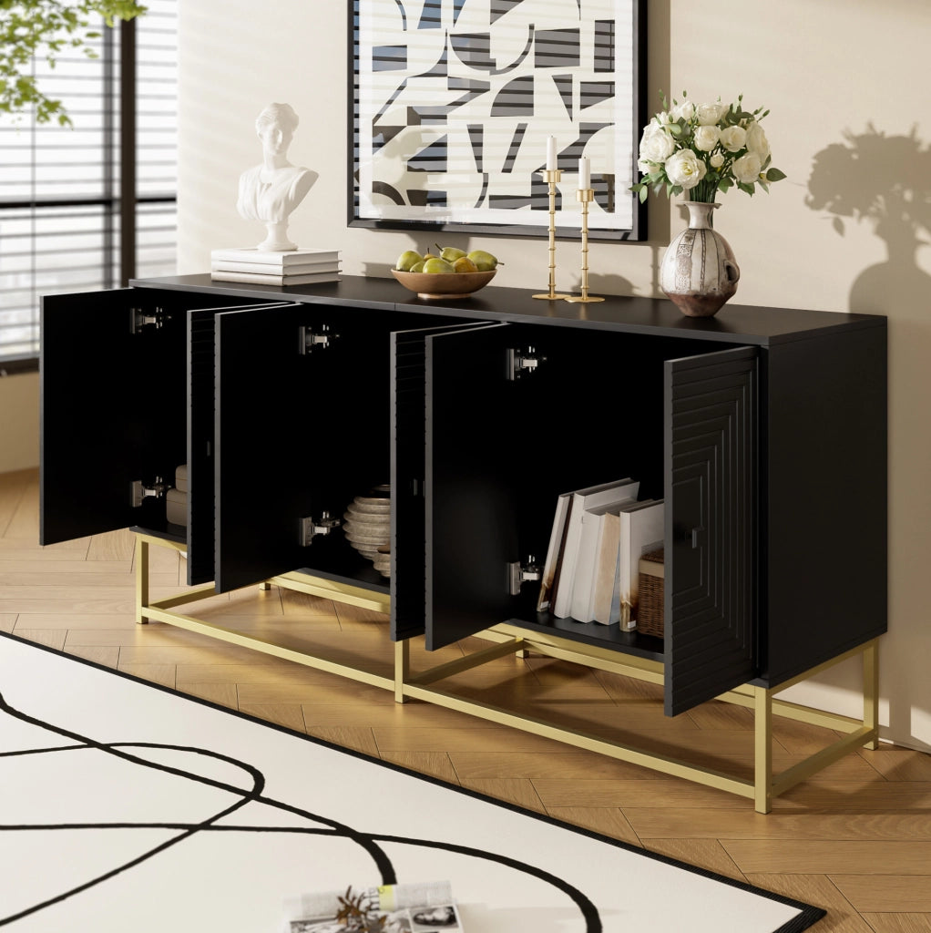 Credenza contenitore nera opaca a 3 scomparti, 160 cm