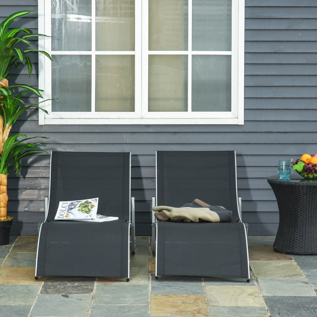 Set 2 Sdraio da Giardino Pieghevoli in Alluminio e Texteline, 61x165x63 cm, Nero