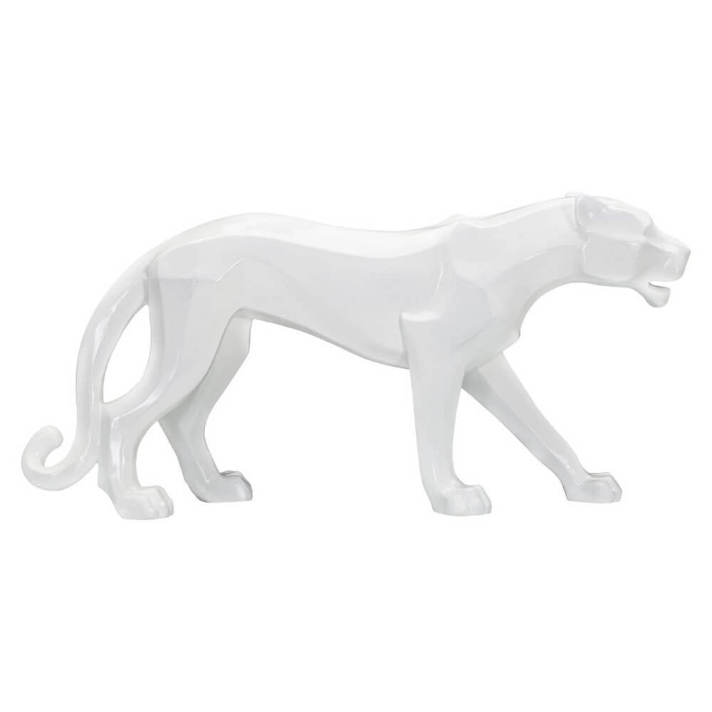 Scultura pantera bianca design cm 70X18X32,5 - PANTHARA