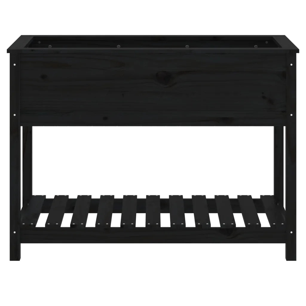 Fioriera | Cassetta per fiori | Vaso con Mensola Nera 111,5x54x81cm Legno Massello di Pino