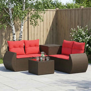 Set di divani 6 pz Marrone e Rosso Rattan sintetico e Acciaio 3447511