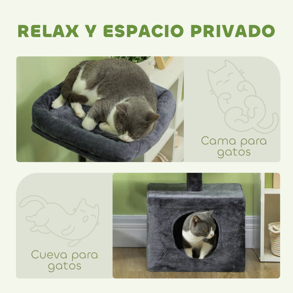 Torre per Gatti con Piattaforme e Posti in Sisal ¨C zephmum ¨C Grigio Scuro 134 cm