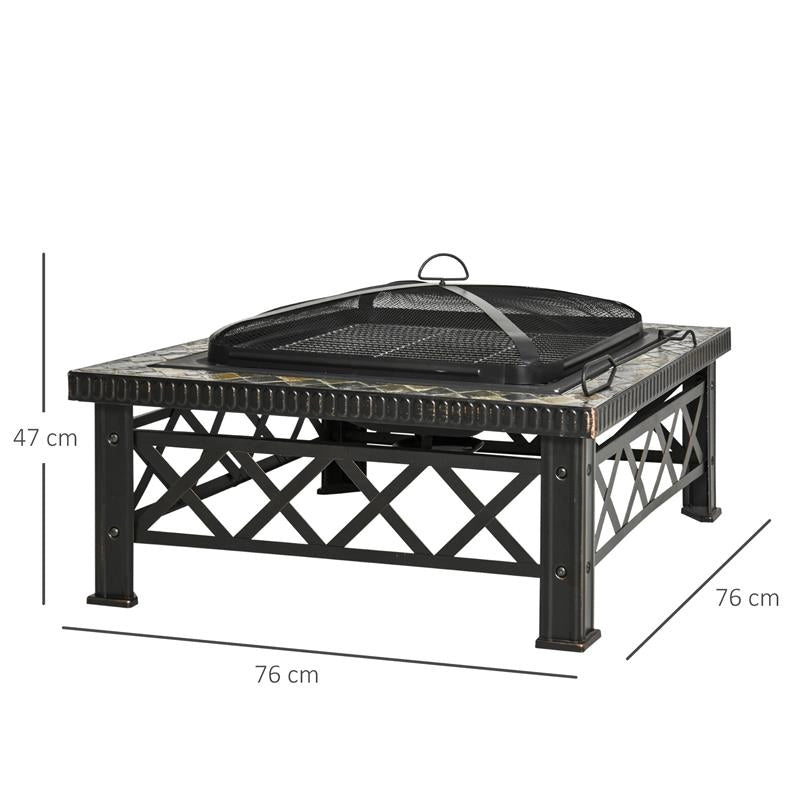 BRACIERE DA GIARDINO CON COPERCHIO PARASCINTILLE IN METALLO 76X76X47 CM NERO